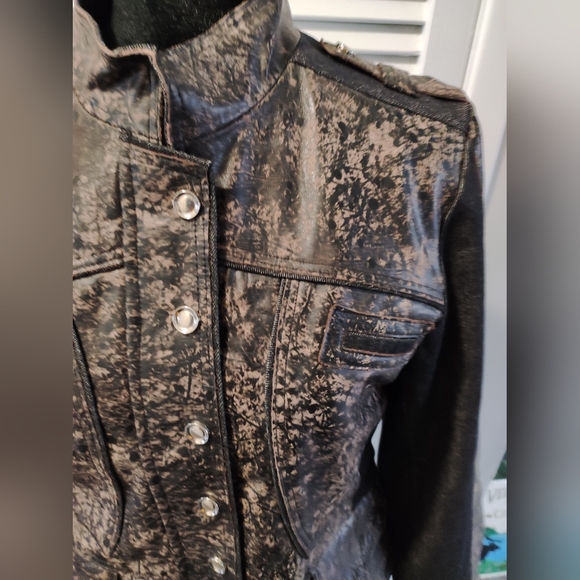 H&D Leather Denim Jacket M/L brown antique Moto - Picture 2 of 10